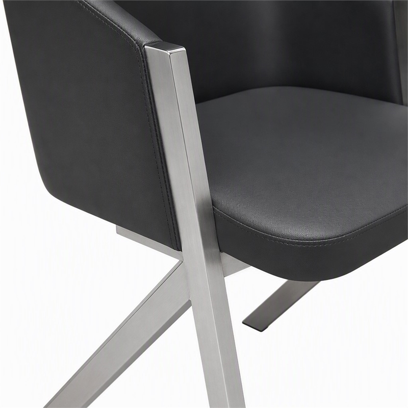 Pemberly Row Modern Stainless Steel Dining Chair in Gray Faux Leather 2PCS