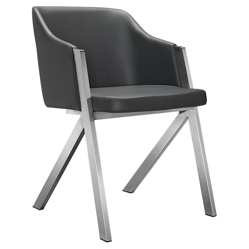 Pemberly Row Modern Stainless Steel Dining Chair in Gray Faux Leather 2PCS