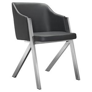 Pemberly Row Modern Stainless Steel Dining Chair in Gray Faux Leather 2PCS