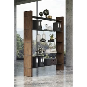 Pemberly Row Open Back Modern Glass and Veneer Bookshelf in Walnut Finish