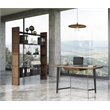 Pemberly Row Open Back Modern Glass and Veneer Bookshelf in Walnut Finish