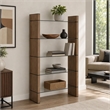 Pemberly Row Open Back Modern Glass and Veneer Bookshelf in Walnut Finish