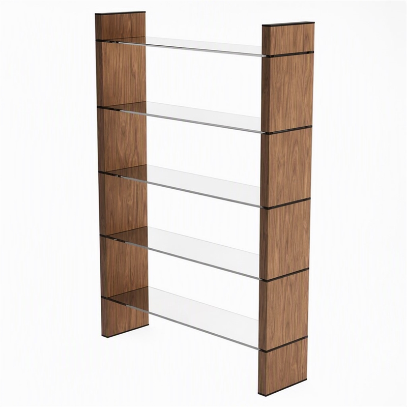 Pemberly Row Open Back Modern Glass and Veneer Bookshelf in Walnut Finish