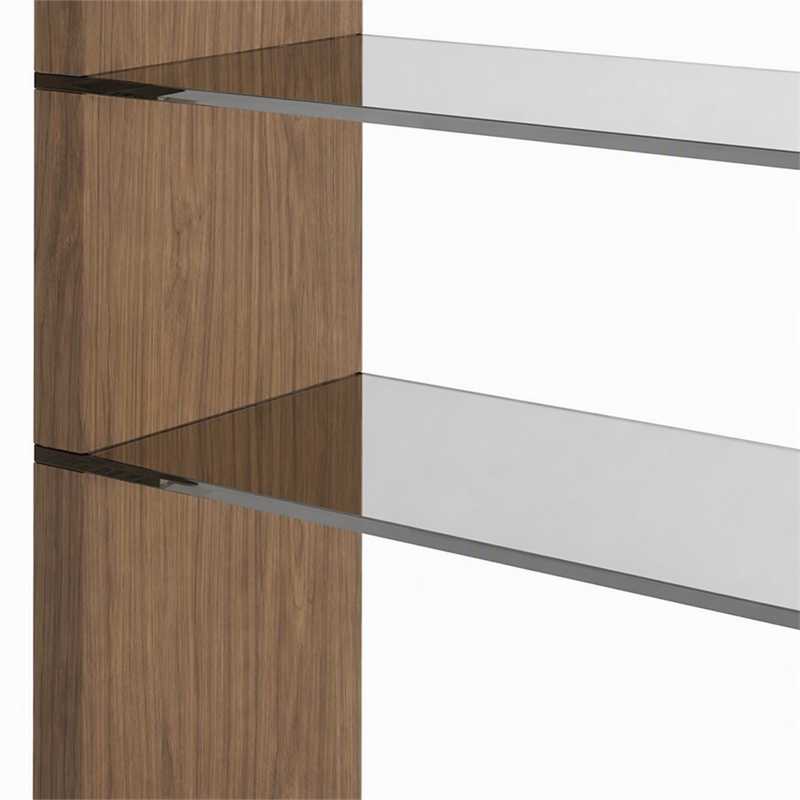Pemberly Row Open Back Modern Glass and Veneer Bookshelf in Walnut Finish