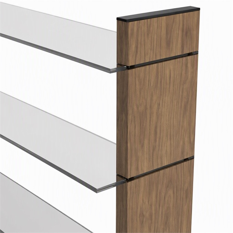 Pemberly Row Open Back Modern Glass and Veneer Bookshelf in Walnut Finish