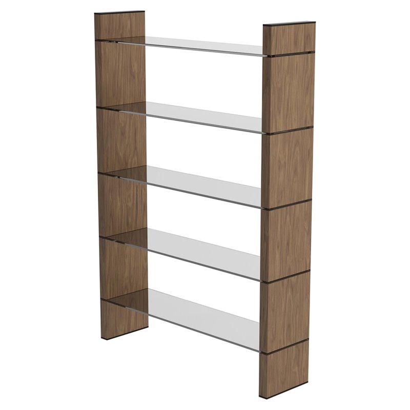 Pemberly Row Open Back Modern Glass and Veneer Bookshelf in Walnut Finish