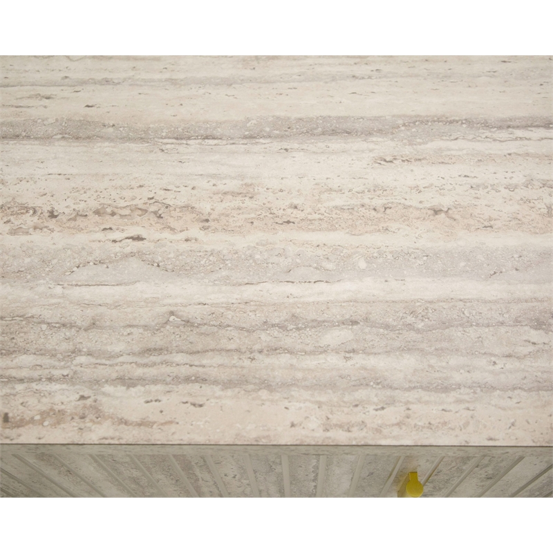 Pemberly Row Modern Travertine File Cabinet with Gold Accents and Shelf