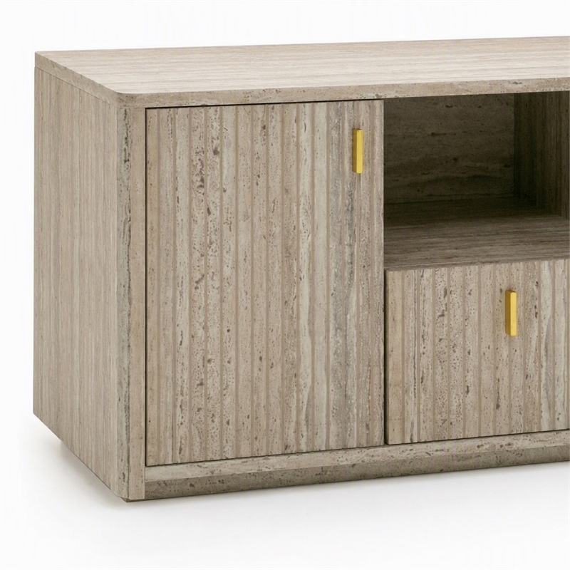 Pemberly Row Modern Travertine File Cabinet with Gold Accents and Shelf