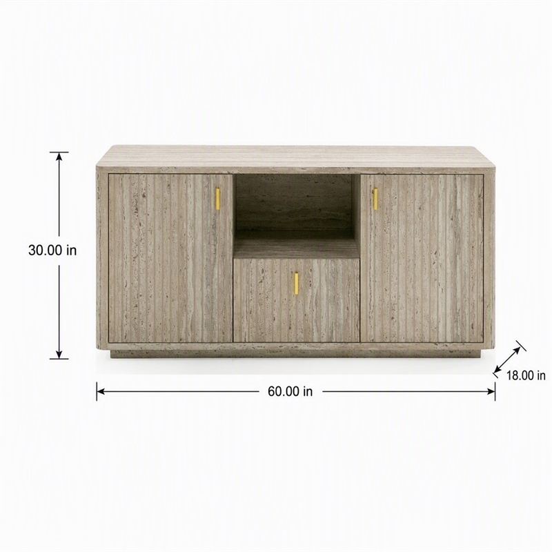 Pemberly Row Modern Travertine File Cabinet with Gold Accents and Shelf