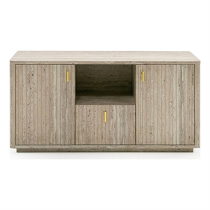 Pemberly Row Modern Travertine File Cabinet with Gold Accents and Shelf