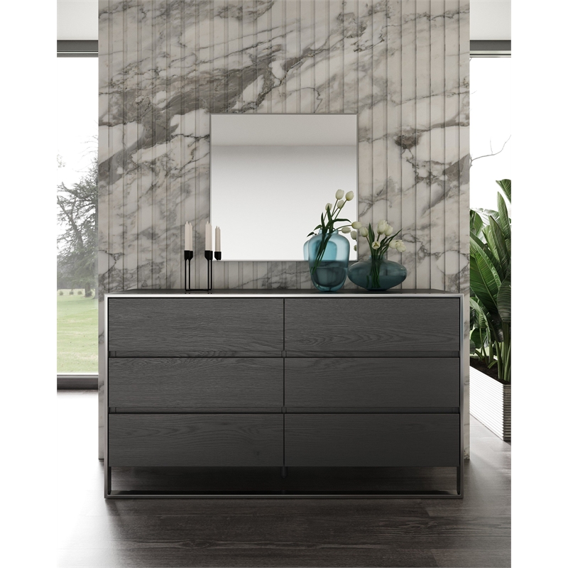 Pemberly Row Modern Square Vanity Mirror in Gray Metal Frame
