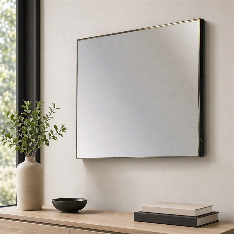 Pemberly Row Modern Square Vanity Mirror in Gray Metal Frame
