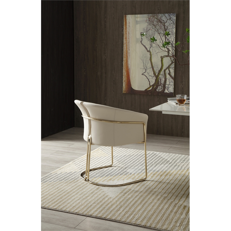 Pemberly Row Beige Vegan Leather Dining Chair with Champagne Gold Base