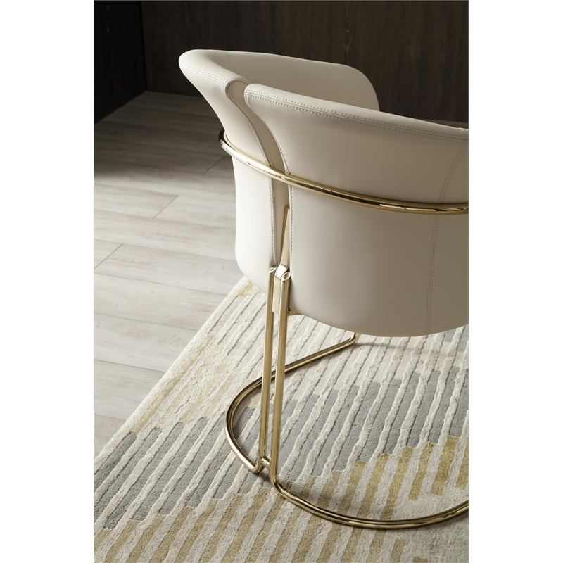 Pemberly Row Beige Vegan Leather Dining Chair with Champagne Gold Base