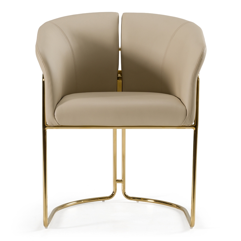 Pemberly Row Beige Vegan Leather Dining Chair with Champagne Gold Base