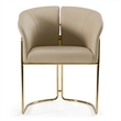 Pemberly Row Beige Vegan Leather Dining Chair with Champagne Gold Base