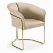 Pemberly Row Beige Vegan Leather Dining Chair with Champagne Gold Base