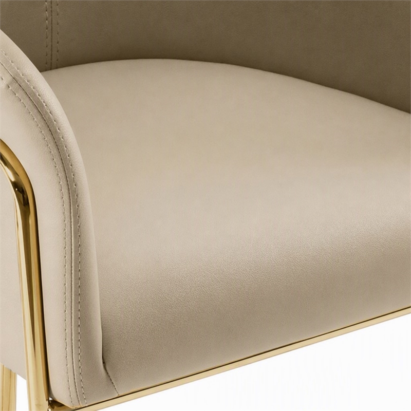 Pemberly Row Beige Vegan Leather Dining Chair with Champagne Gold Base