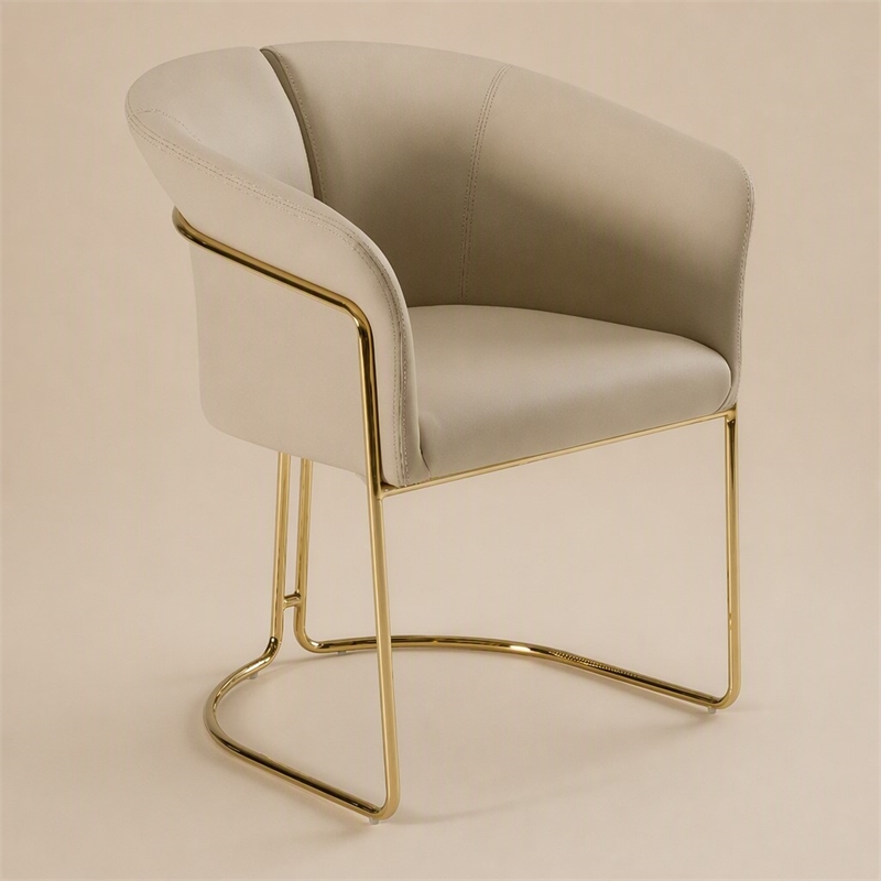 Pemberly Row Beige Vegan Leather Dining Chair with Champagne Gold Base