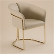 Pemberly Row Beige Vegan Leather Dining Chair with Champagne Gold Base