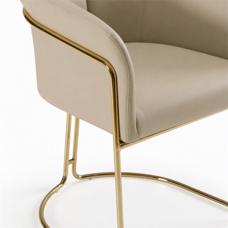 Pemberly Row Beige Vegan Leather Dining Chair with Champagne Gold Base