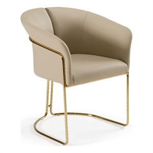 Pemberly Row Beige Vegan Leather Dining Chair with Champagne Gold Base