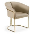 Pemberly Row Beige Vegan Leather Dining Chair with Champagne Gold Base