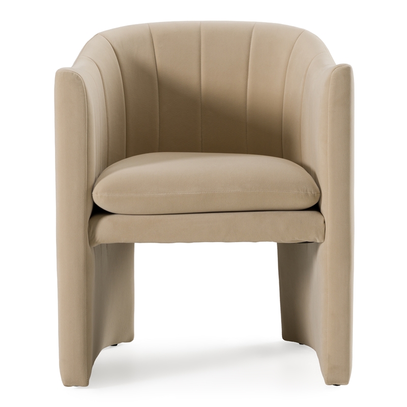 Pemberly Row Beige Fabric Dining Chair with Cast Iron Base