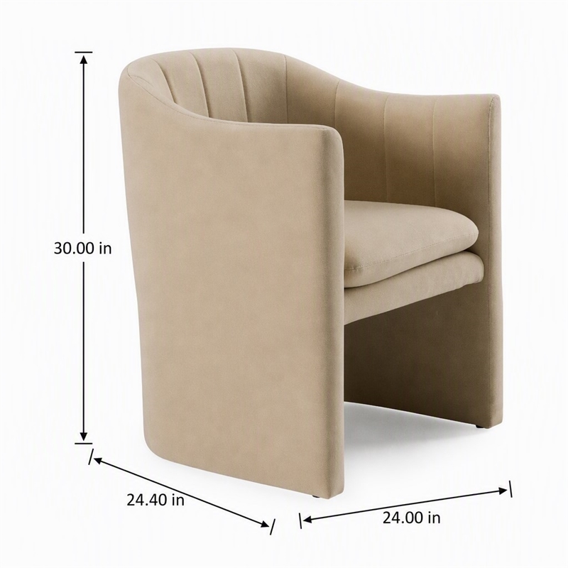 Pemberly Row Beige Fabric Dining Chair with Cast Iron Base