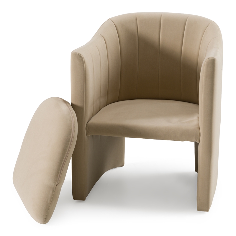 Pemberly Row Beige Fabric Dining Chair with Cast Iron Base