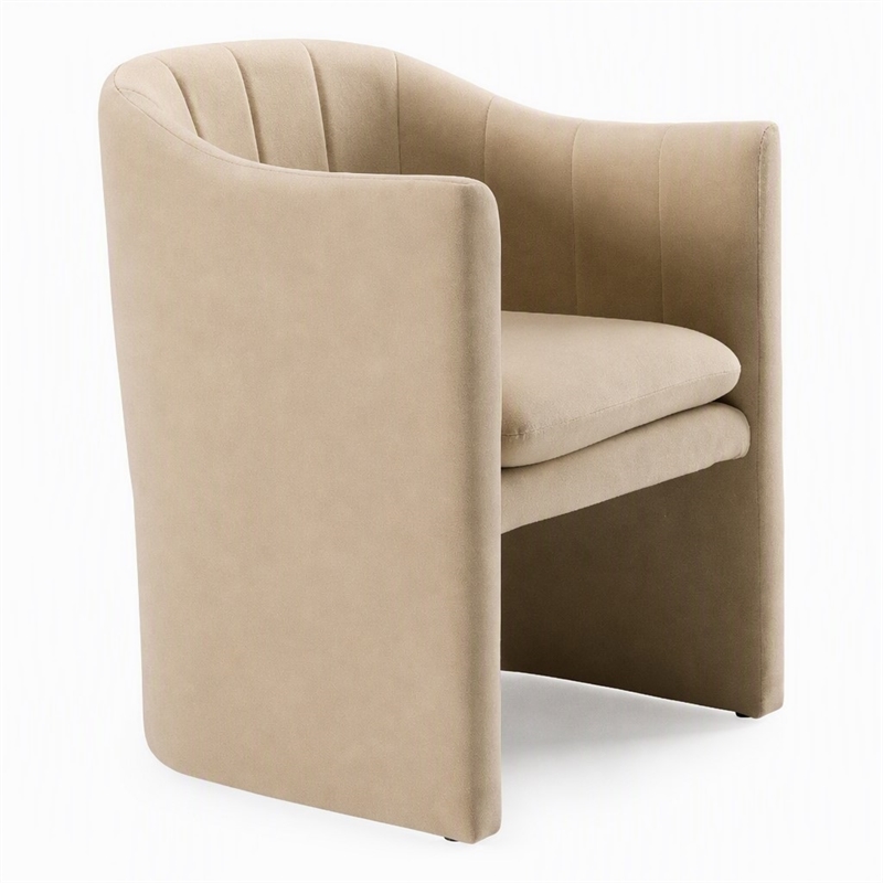Pemberly Row Beige Fabric Dining Chair with Cast Iron Base