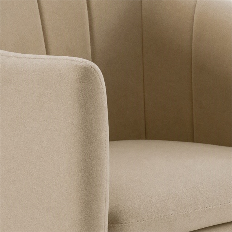 Pemberly Row Beige Fabric Dining Chair with Cast Iron Base