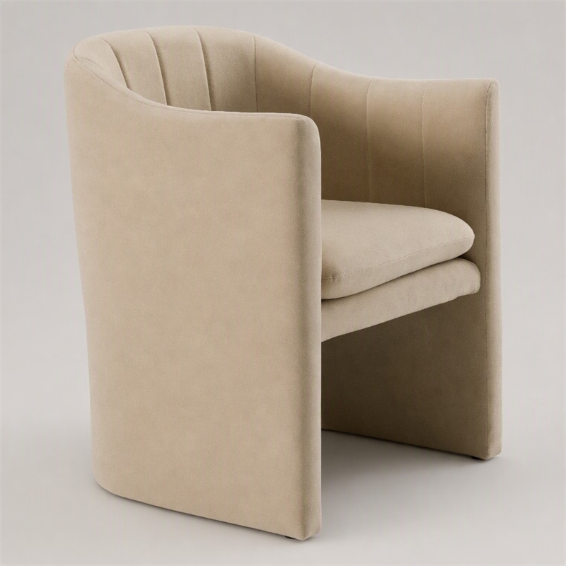 Pemberly Row Beige Fabric Dining Chair with Cast Iron Base