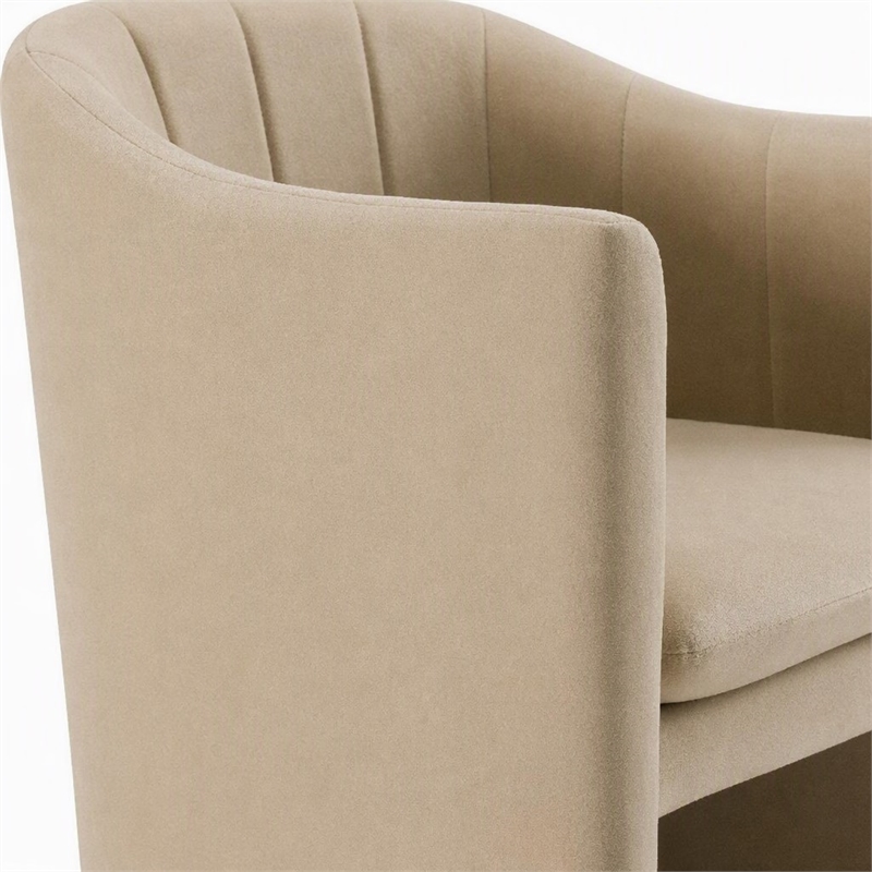 Pemberly Row Beige Fabric Dining Chair with Cast Iron Base
