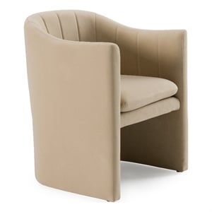 Pemberly Row Beige Fabric Dining Chair with Cast Iron Base