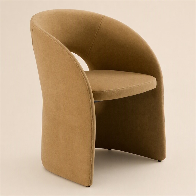 Pemberly Row Tan Fabric Dining Chair with Cast Iron Base