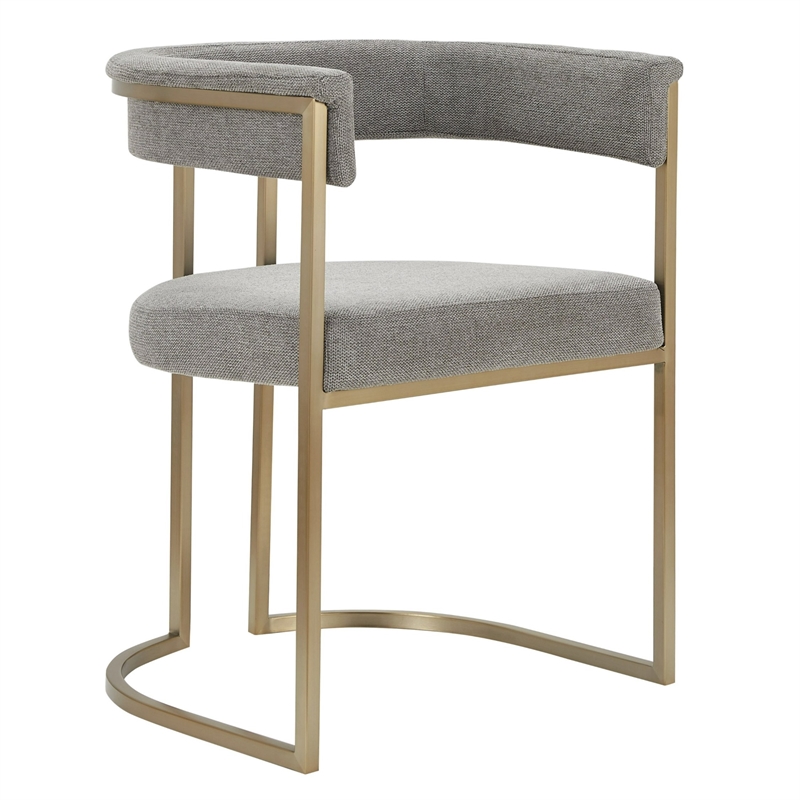 Pemberly Row Grey Fabric Dining Chair with Antique Brass Base
