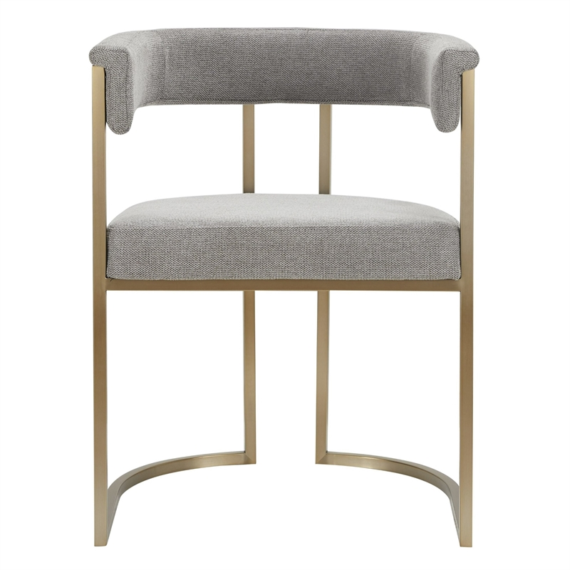 Pemberly Row Grey Fabric Dining Chair with Antique Brass Base