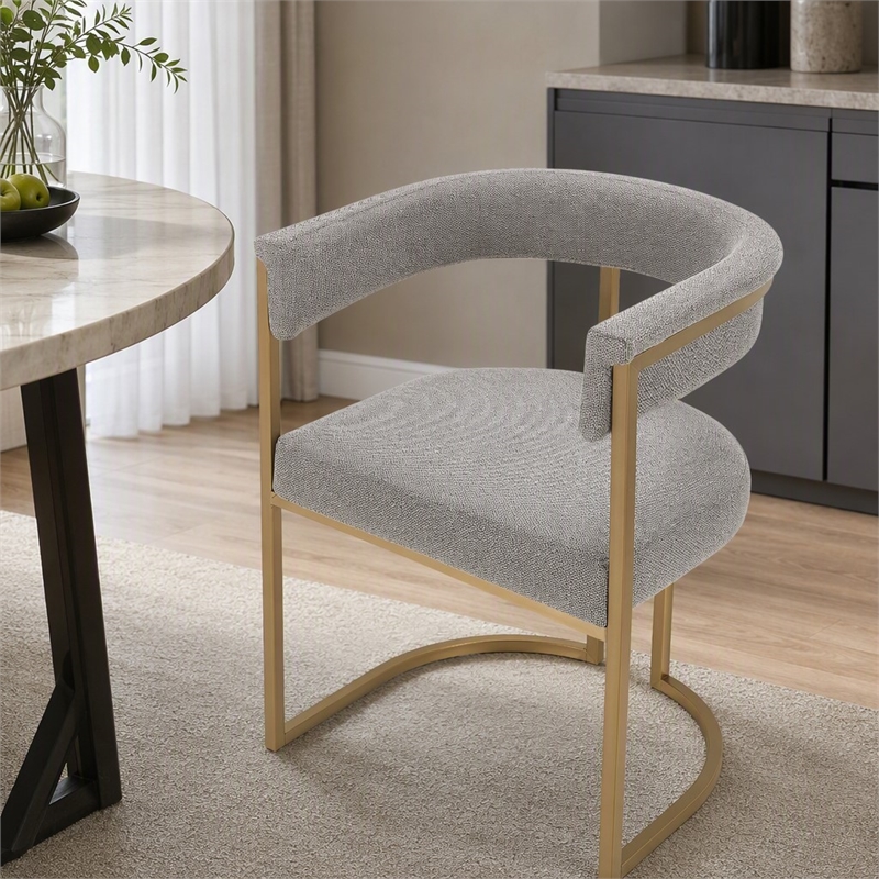 Pemberly Row Grey Fabric Dining Chair with Antique Brass Base