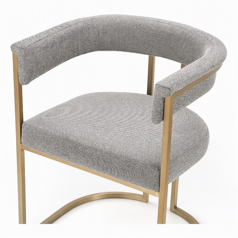 Pemberly Row Grey Fabric Dining Chair with Antique Brass Base