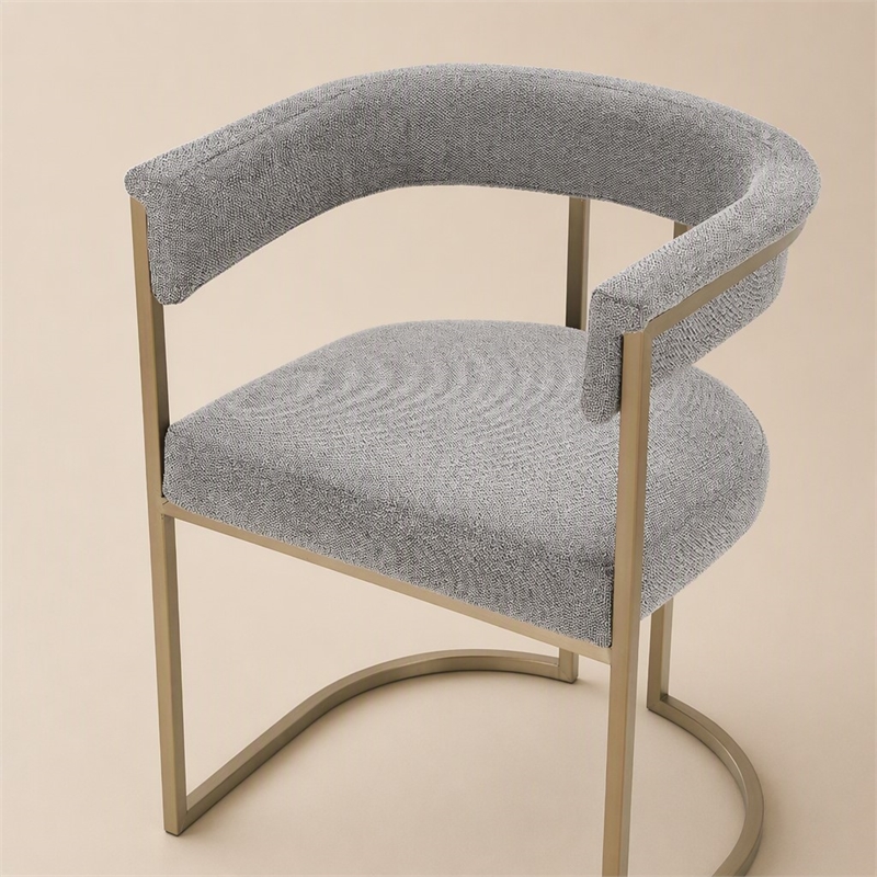 Pemberly Row Grey Fabric Dining Chair with Antique Brass Base