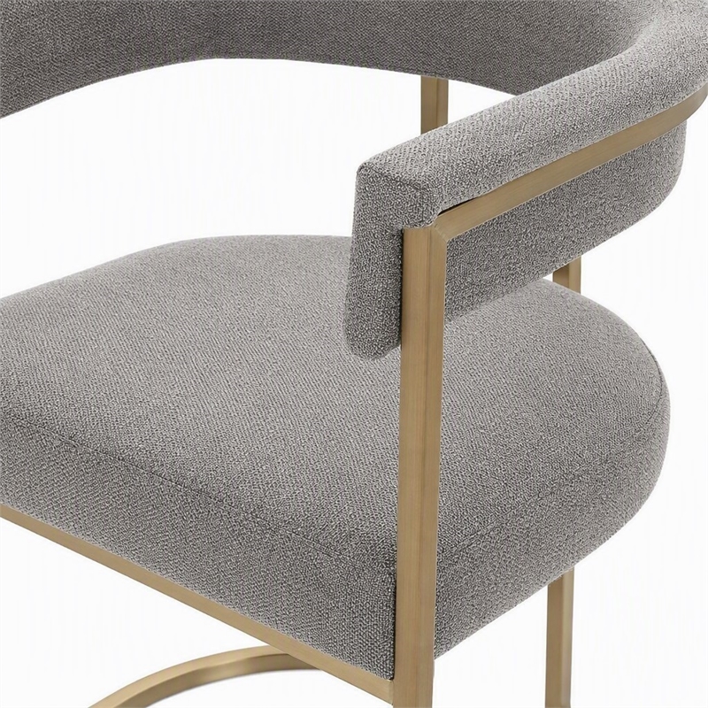 Pemberly Row Grey Fabric Dining Chair with Antique Brass Base