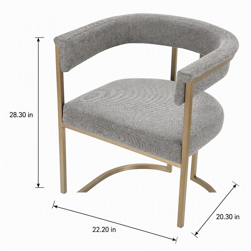 Pemberly Row Grey Fabric Dining Chair with Antique Brass Base