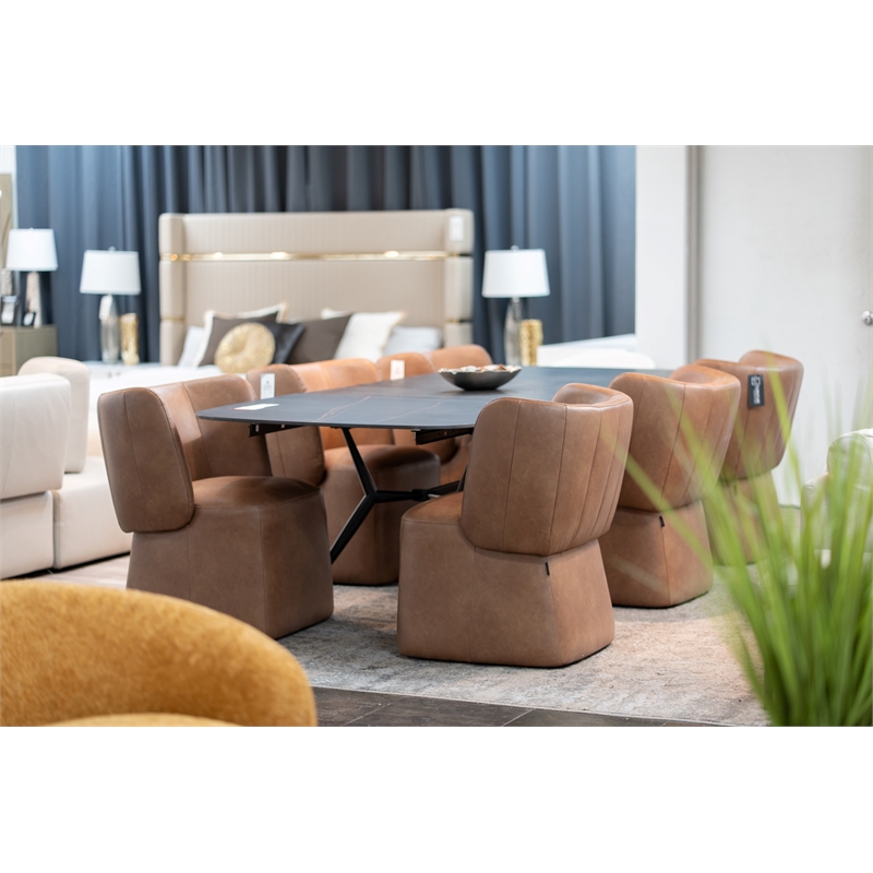 Pemberly Row Modern Brown Vegan Leather Dining Chair with Castors