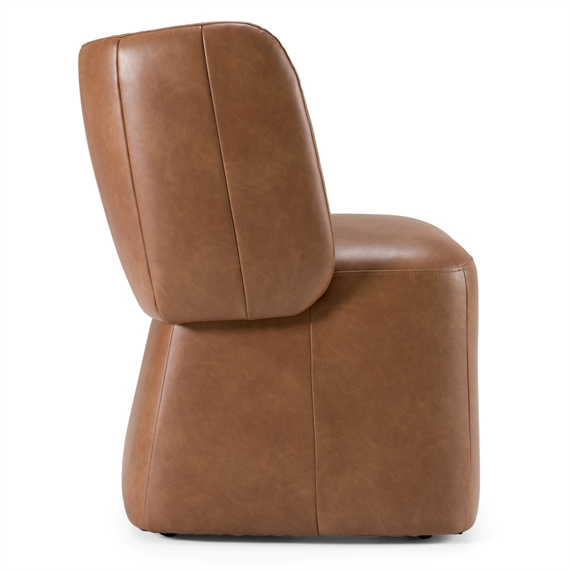 Pemberly Row Modern Brown Vegan Leather Dining Chair with Castors