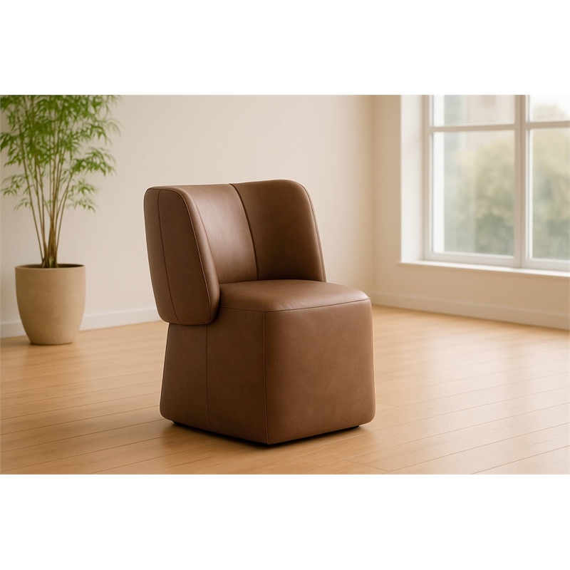 Pemberly Row Modern Brown Vegan Leather Dining Chair with Castors