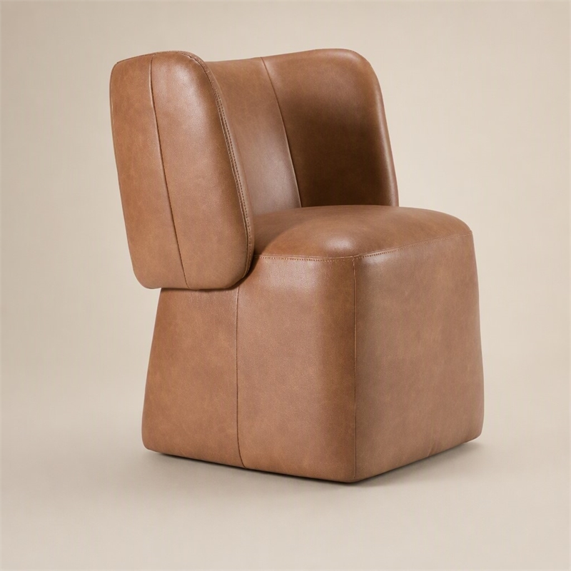Pemberly Row Modern Brown Vegan Leather Dining Chair with Castors