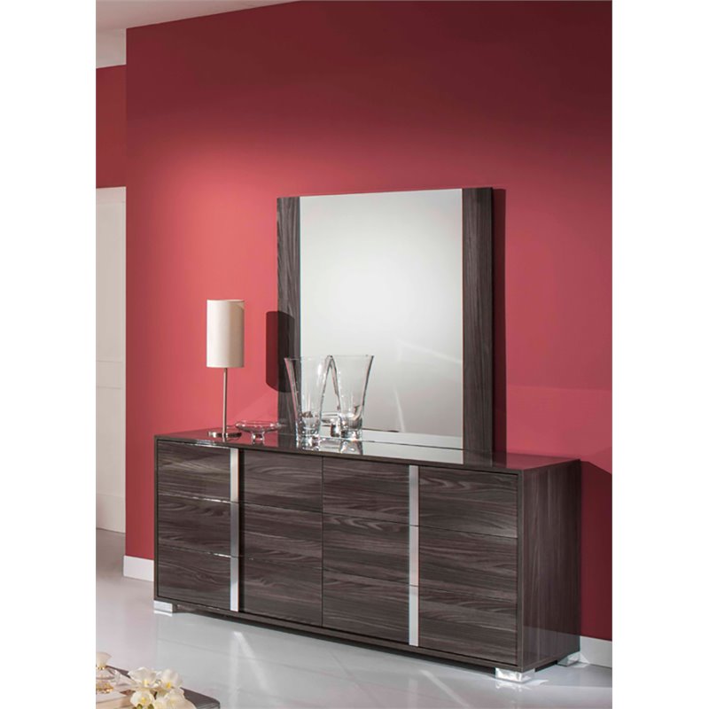 Pemberly Row Modern Engineered Wood and Glass Mirror in Gray and Clear
