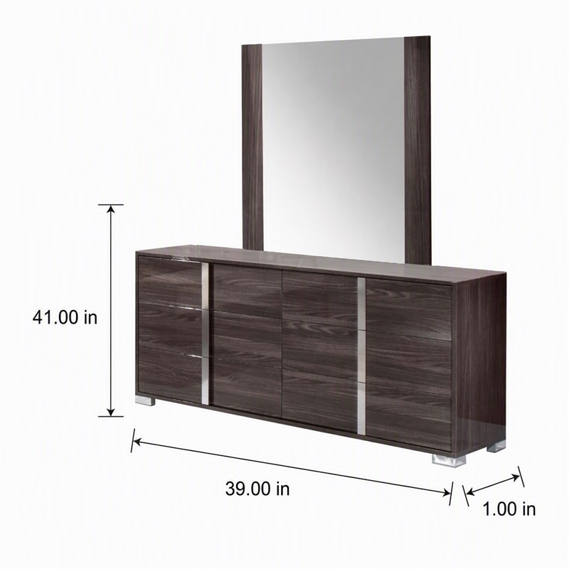 Pemberly Row Modern Engineered Wood and Glass Mirror in Gray and Clear