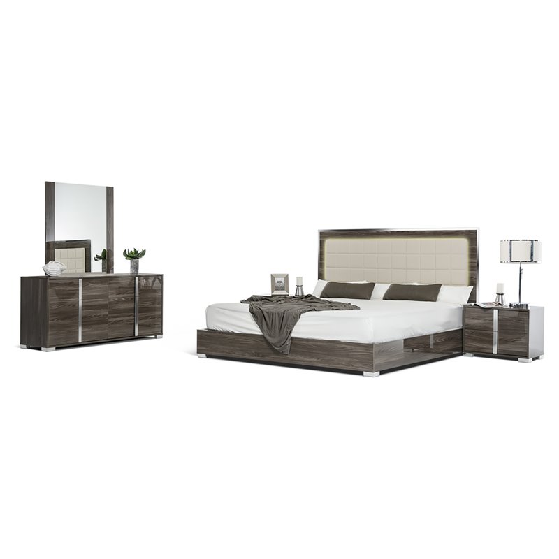 Pemberly Row Modern Engineered Wood and Glass Mirror in Gray and Clear